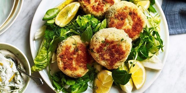 Fish cakes with cheese, potatoes and herbs
