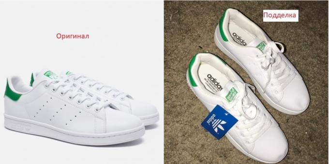 Original and counterfeit Adidas shoes