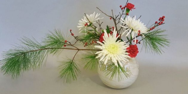Ikebana with pine branches