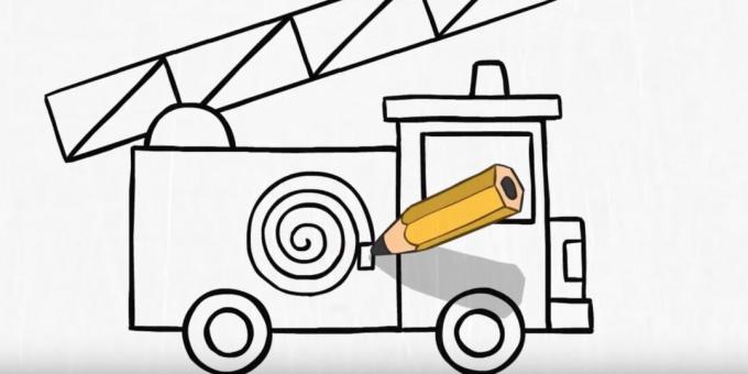 How to draw a fire truck: draw a hose