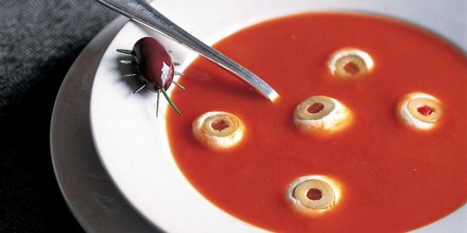 Dishes for Halloween: Tomato soup with eyes