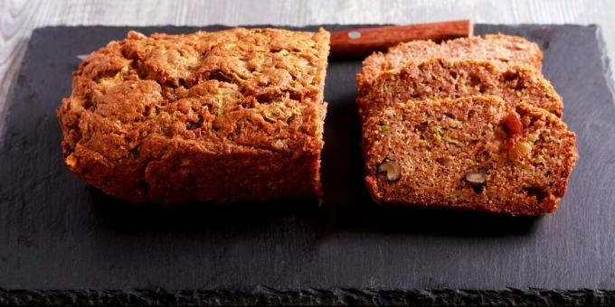 Sweet zucchini cake with nuts and raisins