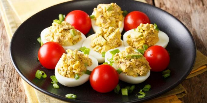 Eggs stuffed with tuna and avocado