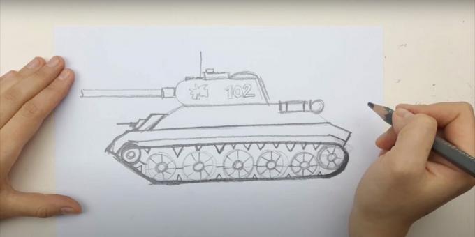 How to draw a tank: draw a track and a machine gun 