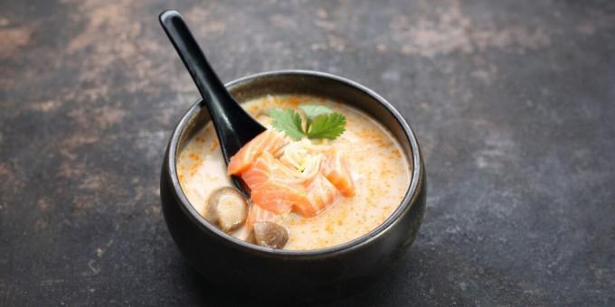 Soup with salmon and coconut milk