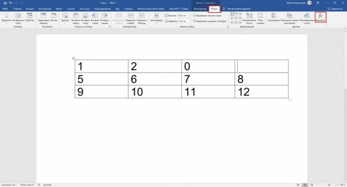 Insert a formula in Word: Click Layout