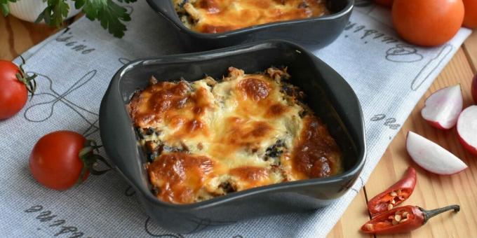 Potato casserole with cheese and mushrooms