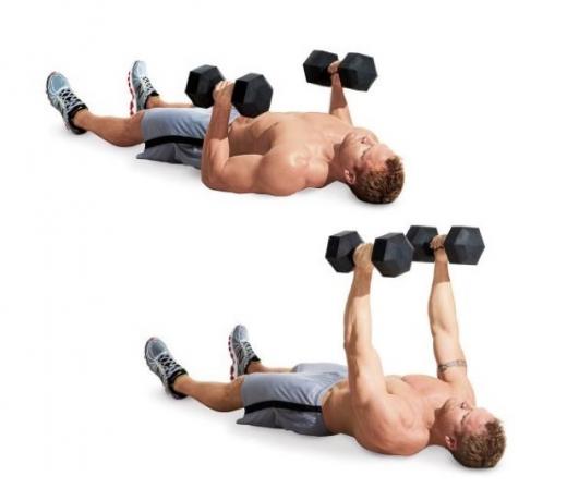Chest Press on the floor with dumbbells
