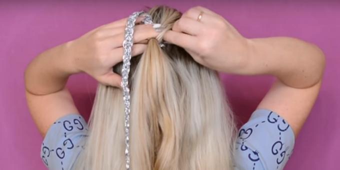 Gather hair into a ponytail and secure with tape