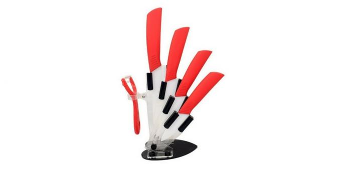 A set of ceramic kitchen knives