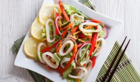 Simple salad with squid and vegetables