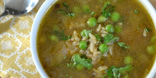 vegetable soups: soup with peas and rice