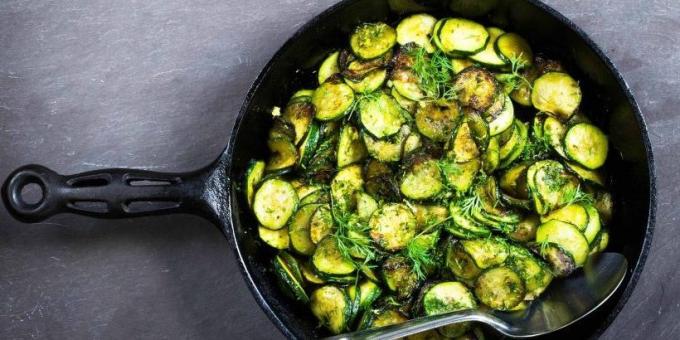 Fried zucchini with dill