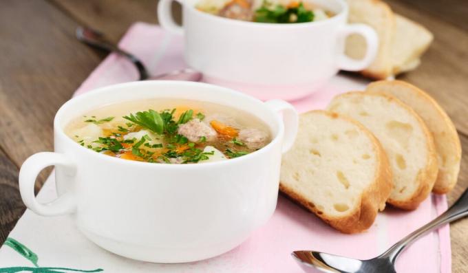 Soup with meatballs and dumplings