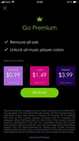 The Music Pro settings, you can pay a subscription