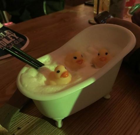 serving cocktail in the tub