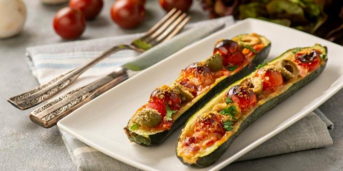 Stuffed zucchini with cheese and tomatoes