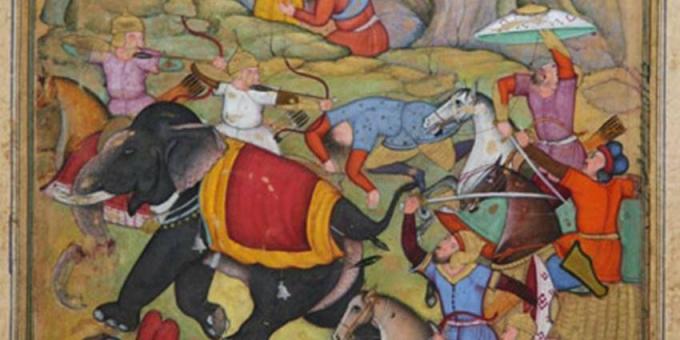 Tamerlane attacks the army of the Sultan of Delhi