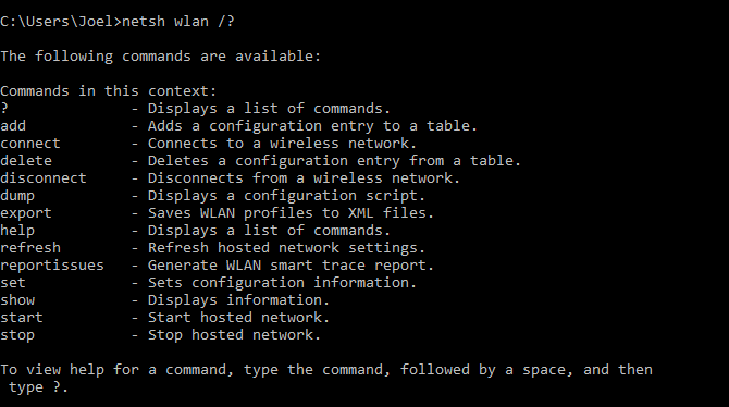 console command: netsh