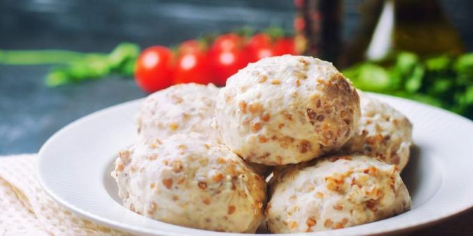 Chicken meatballs with buckwheat, baked in the oven