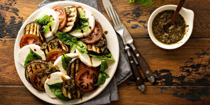 Caprese with Grilled Eggplant and Pesto