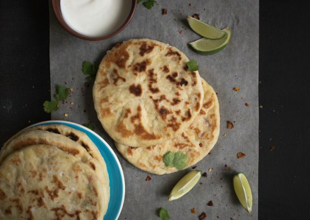 Saute Indian naan with curd filling