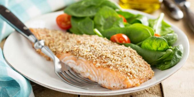 Red fish baked in the oven with walnuts