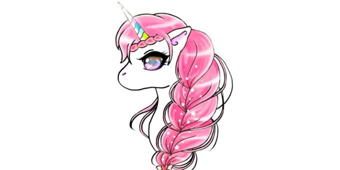 How to draw a cartoon unicorn with a beautiful braid