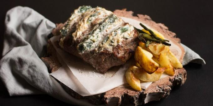 Hasselback beef with cream cheese and spinach