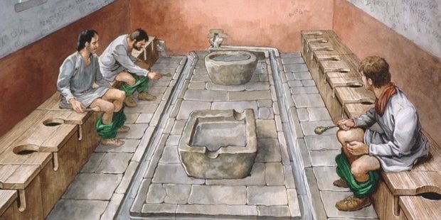 Public toilets of the ancient Romans is a long bench with holes