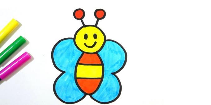 How to draw a simple cartoon butterfly with markers or crayons