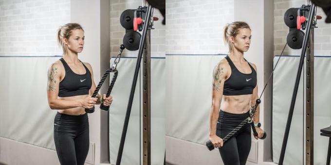 How to build your triceps: hands on extension unit to the cable grip