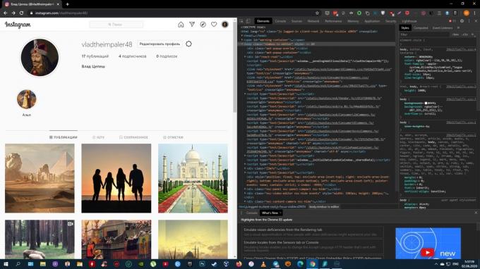 How to add a photo to Instagram from a computer: open the developer tools