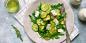 Salad with zucchini, rucola, feta and lemon dressing