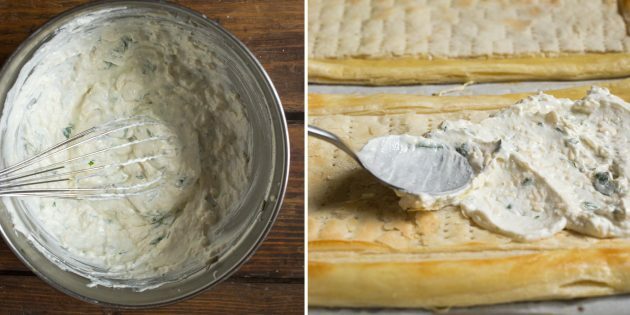Feta tart: make cheese cream and brush over dough