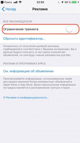 Configuring Apple iPhone: restrict advertising tracking