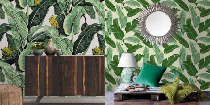 Wallpaper for the bedroom with tropical patterns