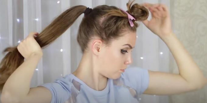 Women's hairstyles for a round face: gather the remaining strands into a high ponytail