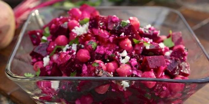 Salad with beet-mentioned baked and pickled cucumbers