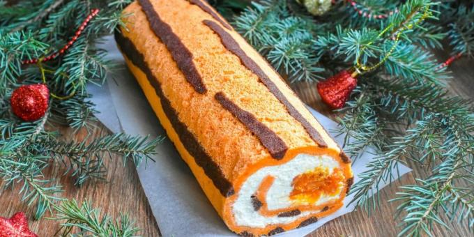 Unusual dessert for the year of the Tiger: cottage cheese roll with dried apricots