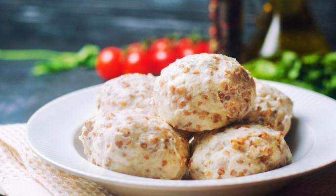 Chicken meatballs with buckwheat baked in the oven
