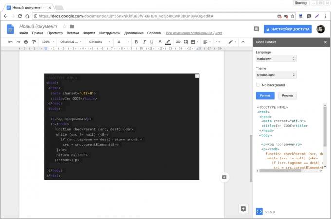 Google Docs add-ons: Code Blocks