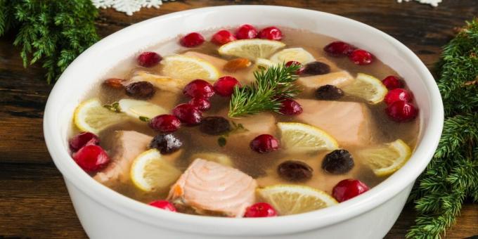 Festive jellied red fish with cranberries