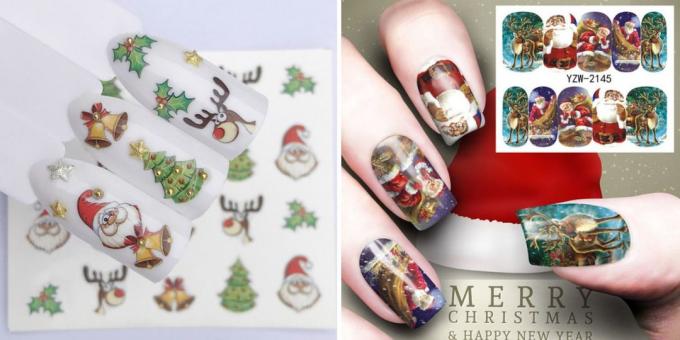 Products with AliExpress to create a New Year's mood: Stickers on nails Christmas nail design