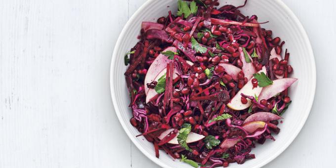 Salad of beets and cabbage, apples and pomegranate