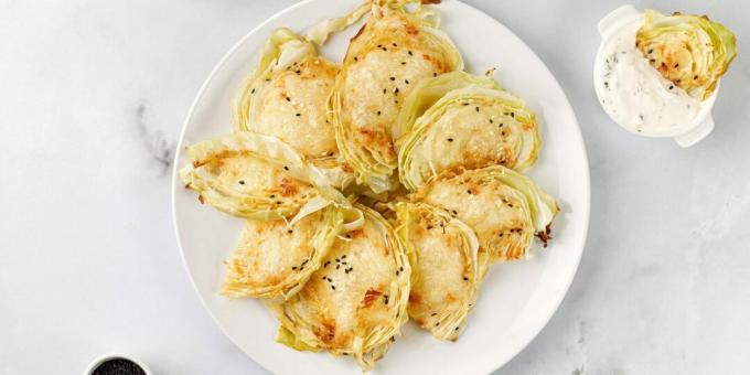 White cabbage baked with cheese