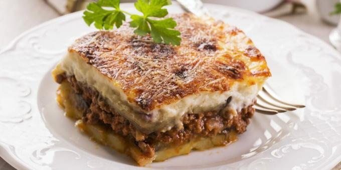 Moussaka Greek style with eggplant and minced meat