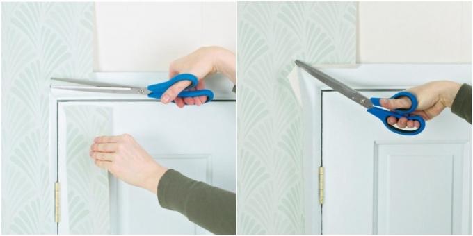 As wallpaper glue around windows and doors: carefully cut the excess on the edge of the wallpaper