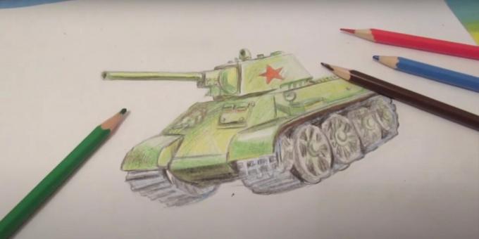 Drawing a tank with colored pencils