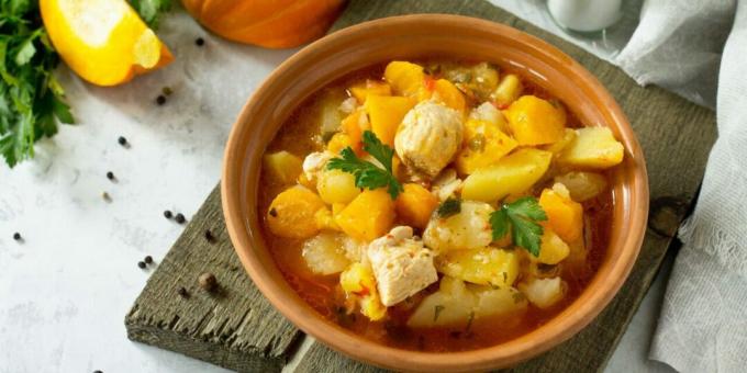 Turkey with potatoes and pumpkin in a slow cooker